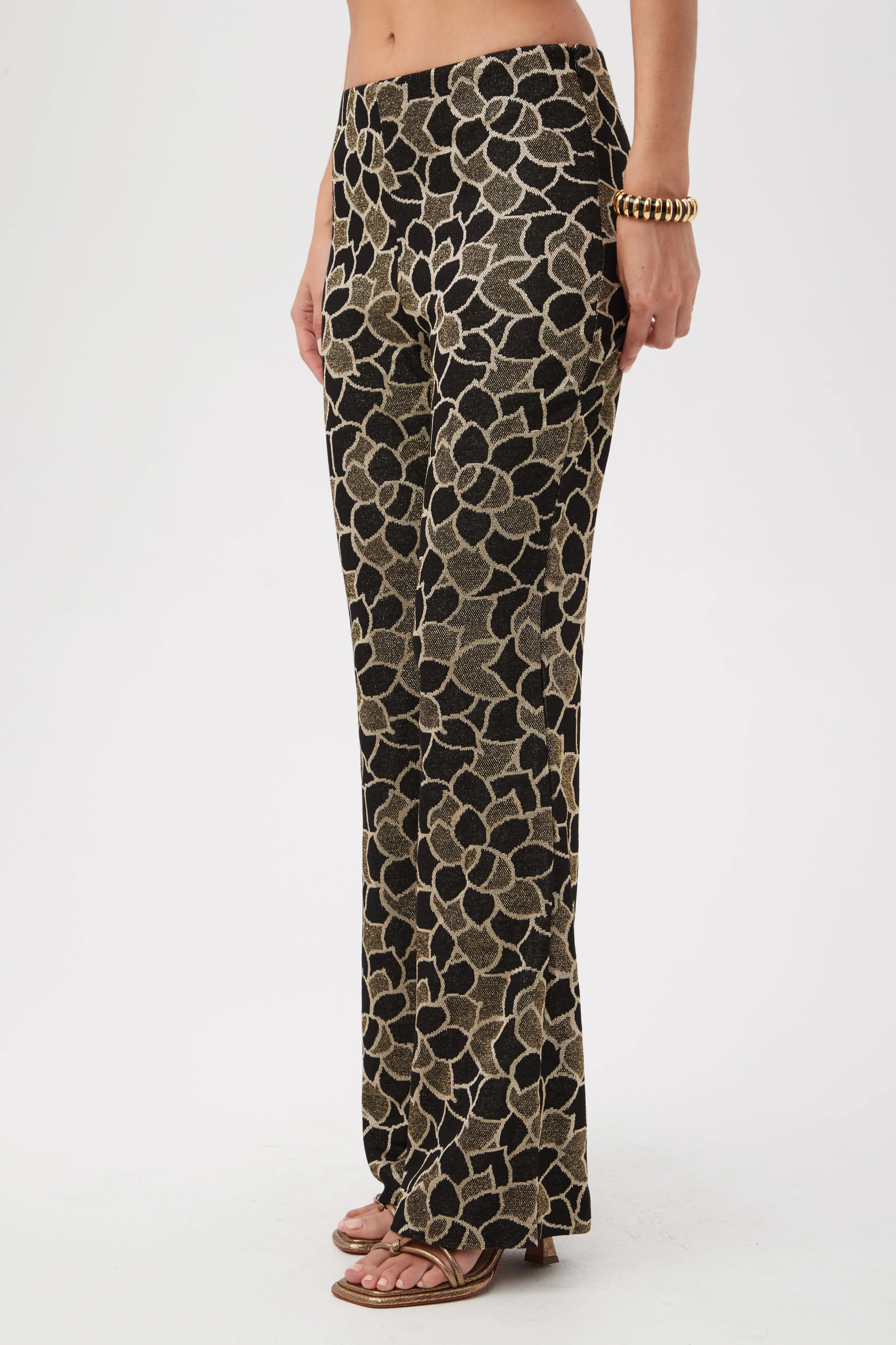 Jacoba Metallic Knit Jacquard Bootcut Pants - Image 4